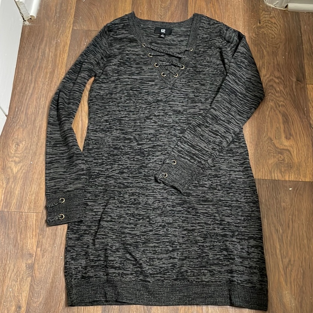 Soft gray and black knit sweater